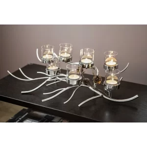 Angebote ? Fink Living Fink RAMUS Leuchter Für Teelichter 7-flammig Ohne Glasstulpen – 60x43x13,3 Cm – Silberfarben ? 15