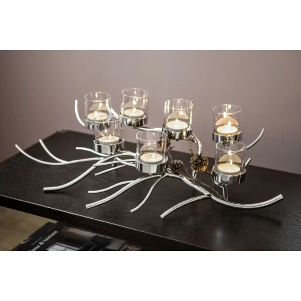 Angebote ? Fink Living Fink RAMUS Leuchter Für Teelichter 7-flammig Ohne Glasstulpen – 60x43x13,3 Cm – Silberfarben ? 6