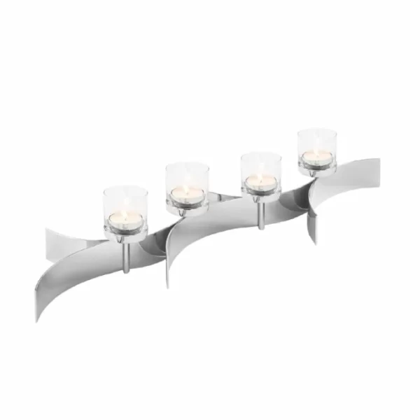 Brandneu ? Fink Living Fink MELODY Teelichthalter 4-flammig – Länge 58,5 Cm – Höhe 11 Cm – Vernickelt ⌛ 1